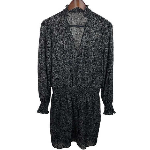 WHBM | Black Flocked Soft Dot Blouson Dress New - Picture 1 of 10